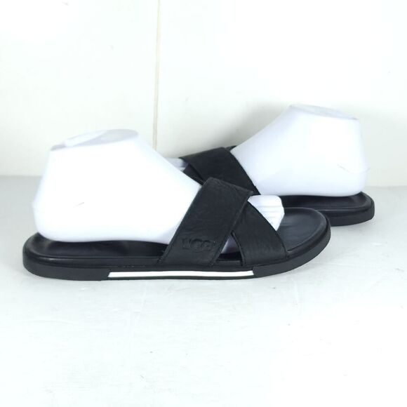 UGG Men\'s Brookside US 7 Black Leather Criss Cross Flat Slide Sandals Shoes main image 7
